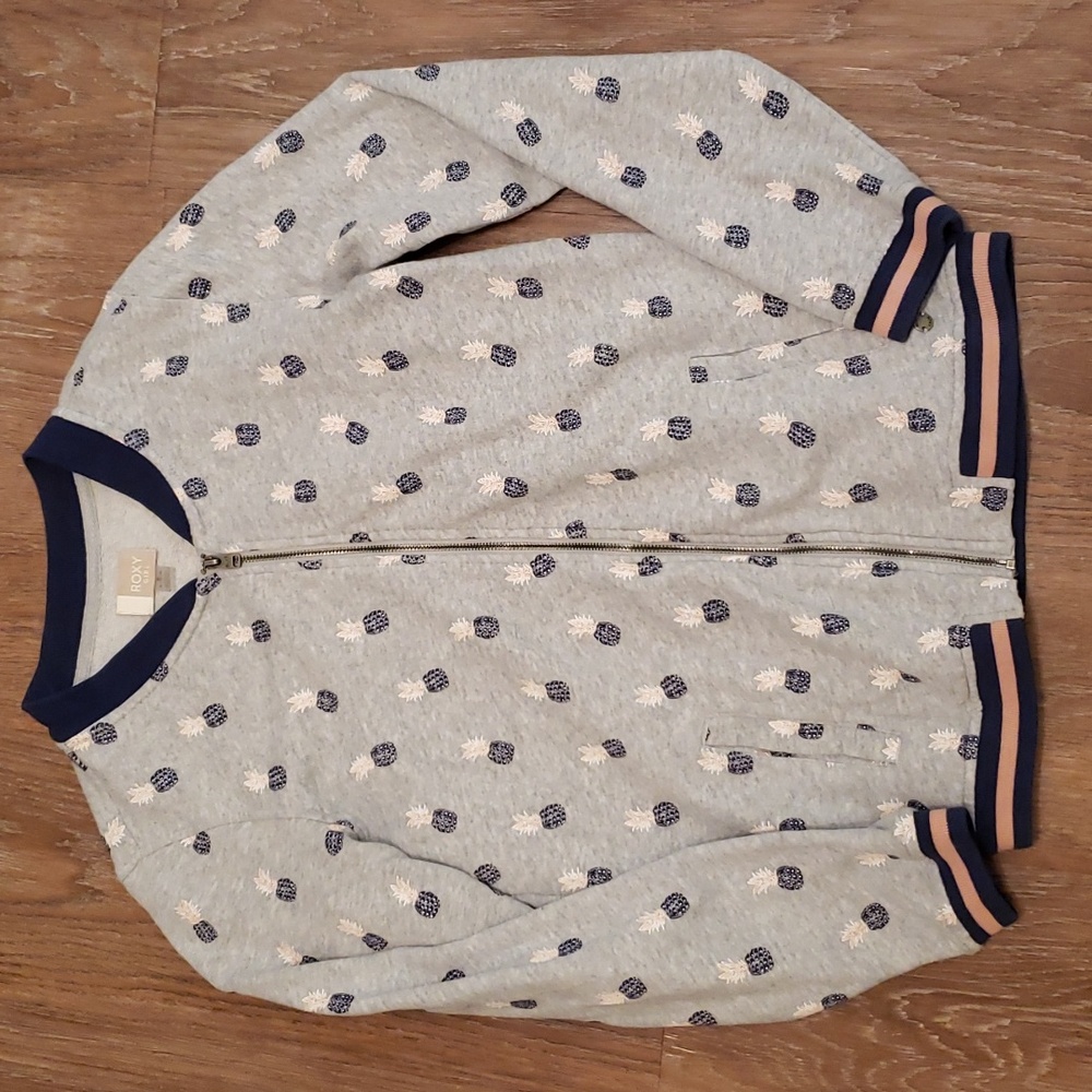 (XL) ROXY Girl Pineapple Print Retro Y2K Bomber Style Lightweight Casual School